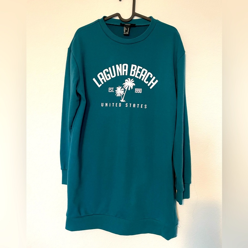 Forever 21 French Terry Sweatshirt Mini Dress Size Medium Laguna Beach Est 1990